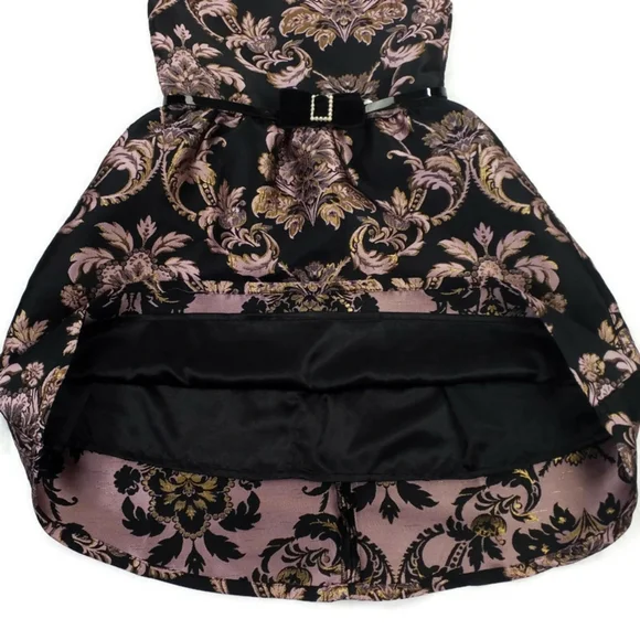 The Children's Place Black Pink Gold Brocade Sleeveless Party Dress Girl 16 NWOT